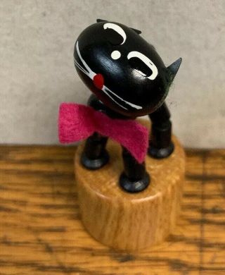 Vintage Push Puppet Black Cat Wooden Toy Made In Italy 2 - 3/4 "