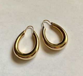 Vintage Ladies/womens 14k Yellow Gold Oval Hoop Earrings