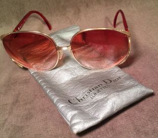 Vintage Christian Dior 2250 43 Large Lens Red Gold Sunglasses Lunette