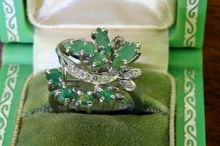 Vintage Palladium Antique Art Deco Colombian Emerald Diamond Cocktail Ring