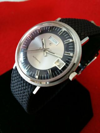 Solid 14k Elgin White Gold Automatic Swiss Made Mens Watch 1960s Scarce Rare