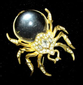 Rare Outstanding Vintage Signed Coro Craft Rhinestone Jelly Belly Spider Pin