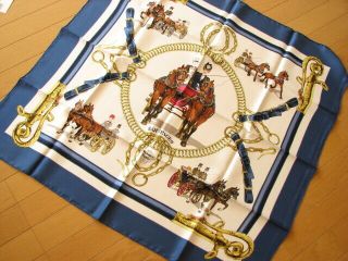Auth Hermes Vintage 90cm Silk Scarf " Equipages "