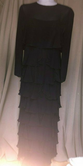 Pierre Cardin Runway Vintage Spectacular Silk Black All Ruffle Gown M $2200