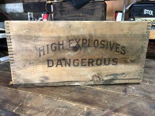 Atlas Powder Danger High Explosives Dynamite Crate Wood Box Dovetailed Primitv