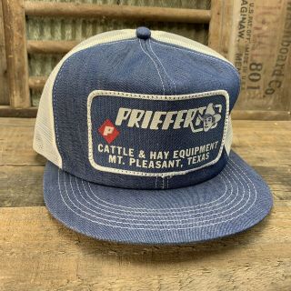 Vintage Priefert Mesh Denim Snapback Trucker Hat Cap Patch K Products Made Usa