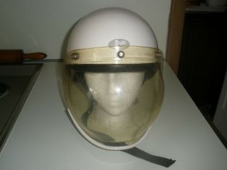 Vintage Buco Traveler White Half Helmet With Bubble Sheald And Flat Sheald Vgc