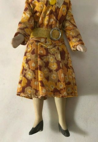 Antique German Bisque Lady with Flower Dress and Blue Dangle Earrings 7
