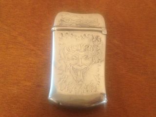 Antique Silver Plated Match Safe W/ Devil & Chain Design Marked Ja Vickers