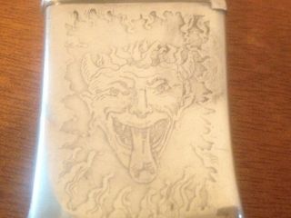 Antique Silver Plated Match Safe w/ Devil & Chain Design Marked JA Vickers 3