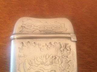 Antique Silver Plated Match Safe w/ Devil & Chain Design Marked JA Vickers 4