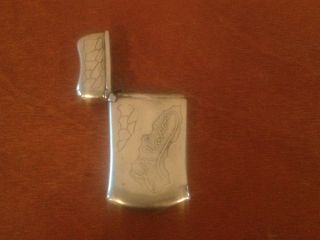 Antique Silver Plated Match Safe w/ Devil & Chain Design Marked JA Vickers 6