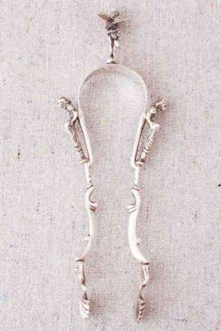 Antique Victorian Italian Sterling Silver Figural Tongs Angel Cherub Gargoyles 8