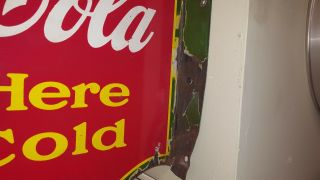Rare Flange coca cola coke 1930 ' s sign double sided REFRESH YOURSELF 2