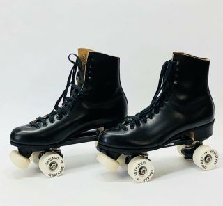 Vtg Riedell Roller Skates Rare White Chicago Vanathane 77k Wheels Sz 10 Panther