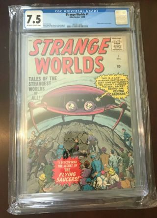 Strange Worlds 1 Cgc 7.  5 Ow Pages Early Kirby 1958 Atlas Rare