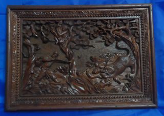Vtg Hand Carved Wood Bas Relief 3d Panel Wall Mural 21 - 3/4 " X 15 - 5/8 "