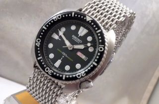 Seiko Classic Black Turtle Ceramic Shark - Mesh Automatic Diver Watch 6309 - 7040
