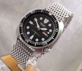 Seiko Classic Black Turtle Ceramic Shark - Mesh Automatic Diver Watch 6309 - 7040 9