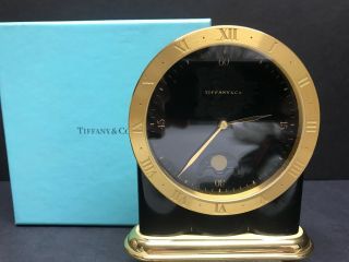 Vtg Tiffany & Co.  Phase Desk Clock Swiss Made Gilt Bronze & Onyx Case