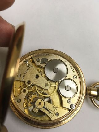 Vintage 9ct Solid Gold JW Benson Pocket Watch 80g 10