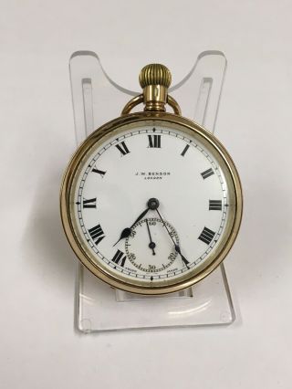 Vintage 9ct Solid Gold JW Benson Pocket Watch 80g 2