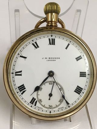 Vintage 9ct Solid Gold JW Benson Pocket Watch 80g 3