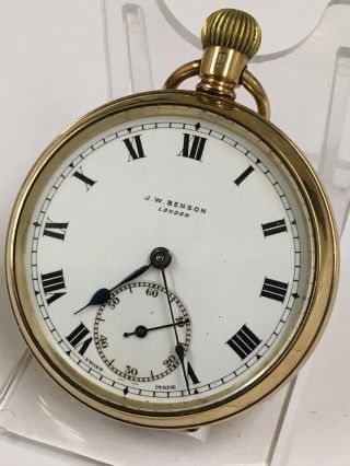 Vintage 9ct Solid Gold JW Benson Pocket Watch 80g 4