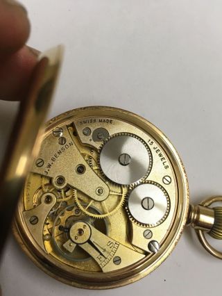 Vintage 9ct Solid Gold JW Benson Pocket Watch 80g 8
