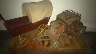 Old Rare Antique 1890s Toy Wagon And Old Vintage Wooden Carriage Toy