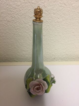 Vintage German Crown Top Porcelain Figurall Flowers Vase Perfume