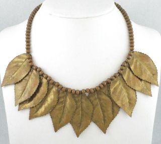 Italy - Carlo Zini Designer - Vintage Bronze Pearls & Leaves Necklace