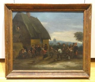 17th 18th Century Dutch Old Master Peasants Street Scene Tavern Antique Painting 2
