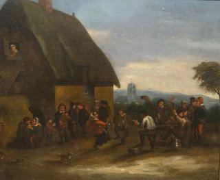 17th 18th Century Dutch Old Master Peasants Street Scene Tavern Antique Painting 3