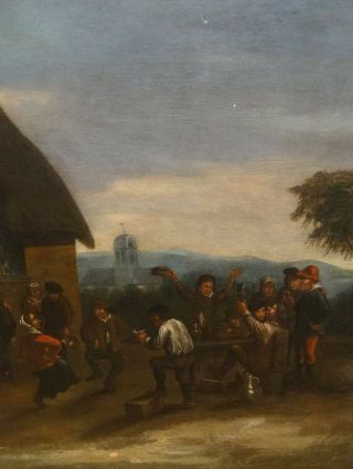 17th 18th Century Dutch Old Master Peasants Street Scene Tavern Antique Painting 4