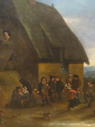 17th 18th Century Dutch Old Master Peasants Street Scene Tavern Antique Painting 5