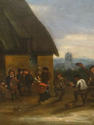 17th 18th Century Dutch Old Master Peasants Street Scene Tavern Antique Painting 6