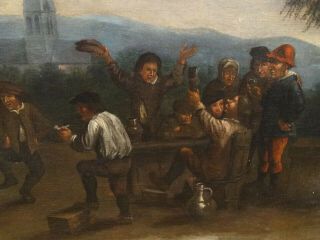 17th 18th Century Dutch Old Master Peasants Street Scene Tavern Antique Painting 7