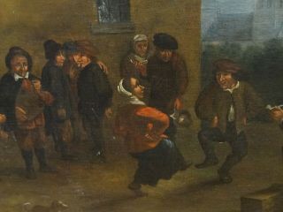 17th 18th Century Dutch Old Master Peasants Street Scene Tavern Antique Painting 8