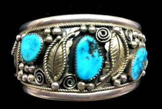 Vintage Native American Navajo Sterling Silver Turquoise Bracelet Signed Yazzie
