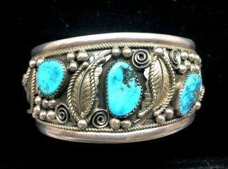 Vintage Native American Navajo Sterling Silver Turquoise Bracelet Signed YAZZIE 2