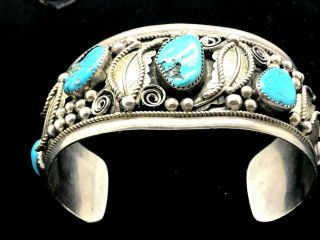 Vintage Native American Navajo Sterling Silver Turquoise Bracelet Signed YAZZIE 3