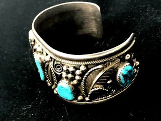 Vintage Native American Navajo Sterling Silver Turquoise Bracelet Signed YAZZIE 5