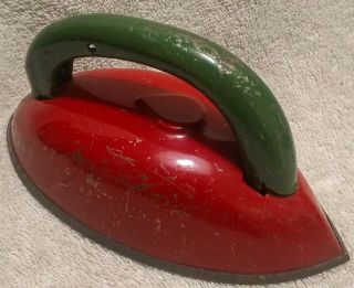 Vintage Antique Toy Metal Play Iron Red W/ Green Handle - -