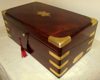 Victorian Mahogany & Brass Bound Writing Slope Brahma Lock & Key Etc.  Etc