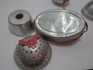 Vintage 1950 ' s Childs Aluminum Toy Dishes Bakeware metal KITCHEN SET 5
