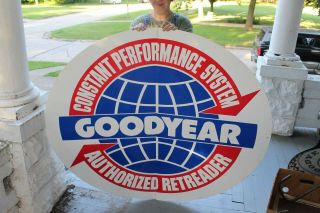 Large Vintage Goodyear Authorized Tire Retreader Gas Station 53 " Metal Sign
