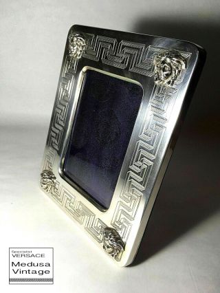 Gianni Versace Vintage 925 Sterling Silver Picture Frame 4 Medusa Greek Key Rare