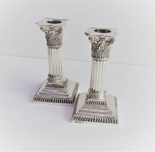 Solid Silver Corinthian Column Candlesticks C1896