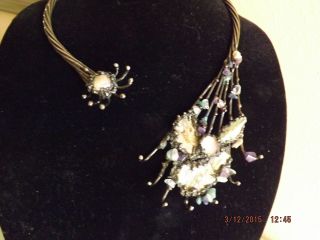 Vintage Abalone Torque Necklace And Earrings By Andrea Pope - Signed And Dated